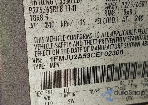 2012 Ford Expedition Limited z USA, uszkodzony, nr VIN 1FMJU2A53CEF02308